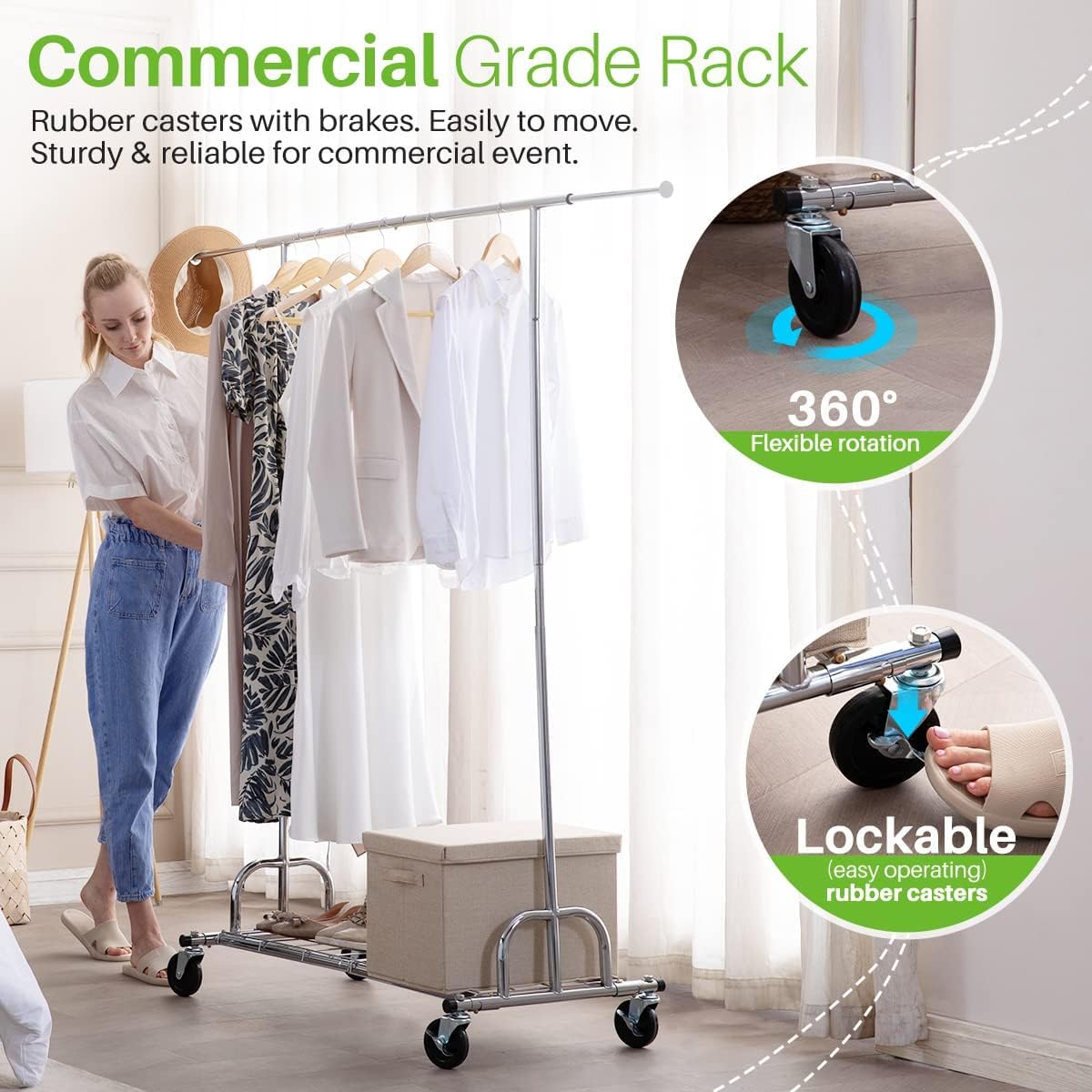 Commercial Rolling Clothing Rack