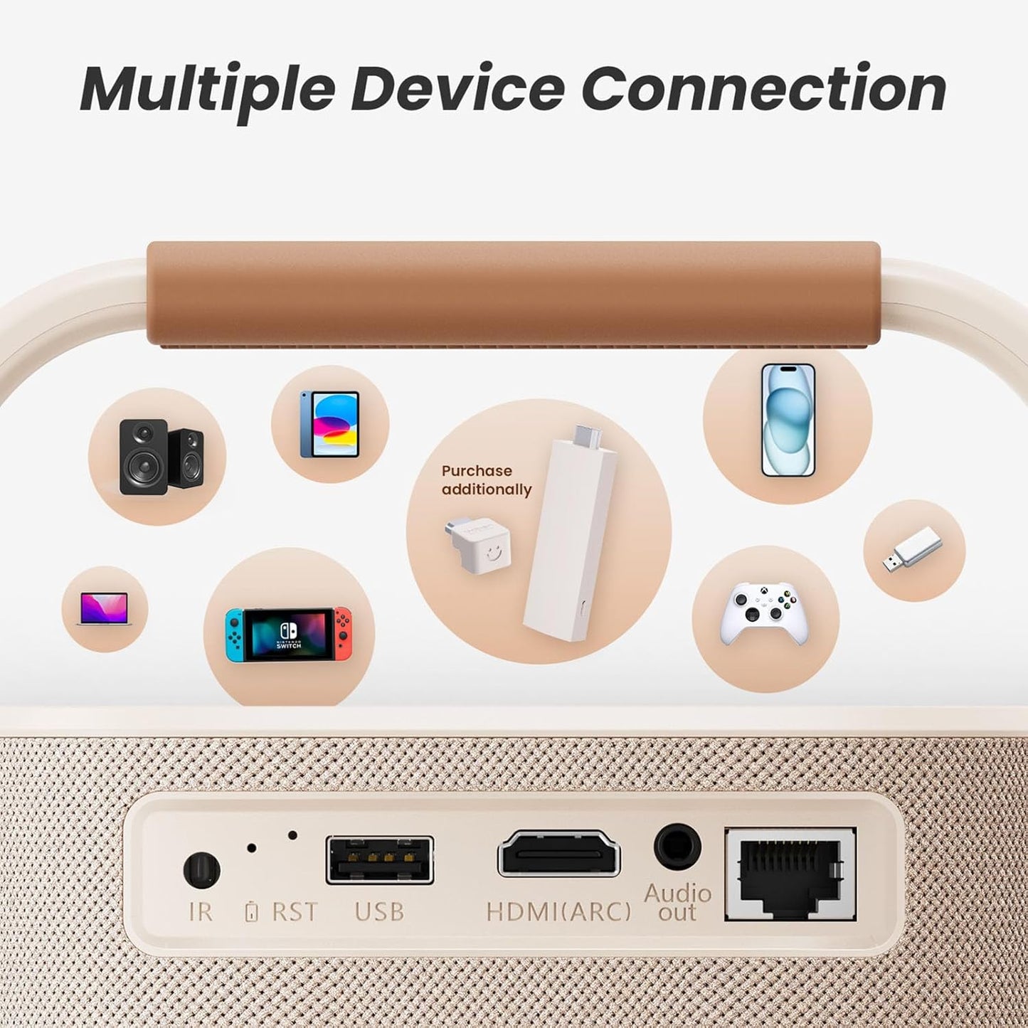 [Sound by JBL & Built-in Battery] Yaber T2 Outdoor Projector with WiFi 6 and Bluetooth, Native 1080P Smart Movie Portable Projector for Inside and Outside, Compatible with TV Stick