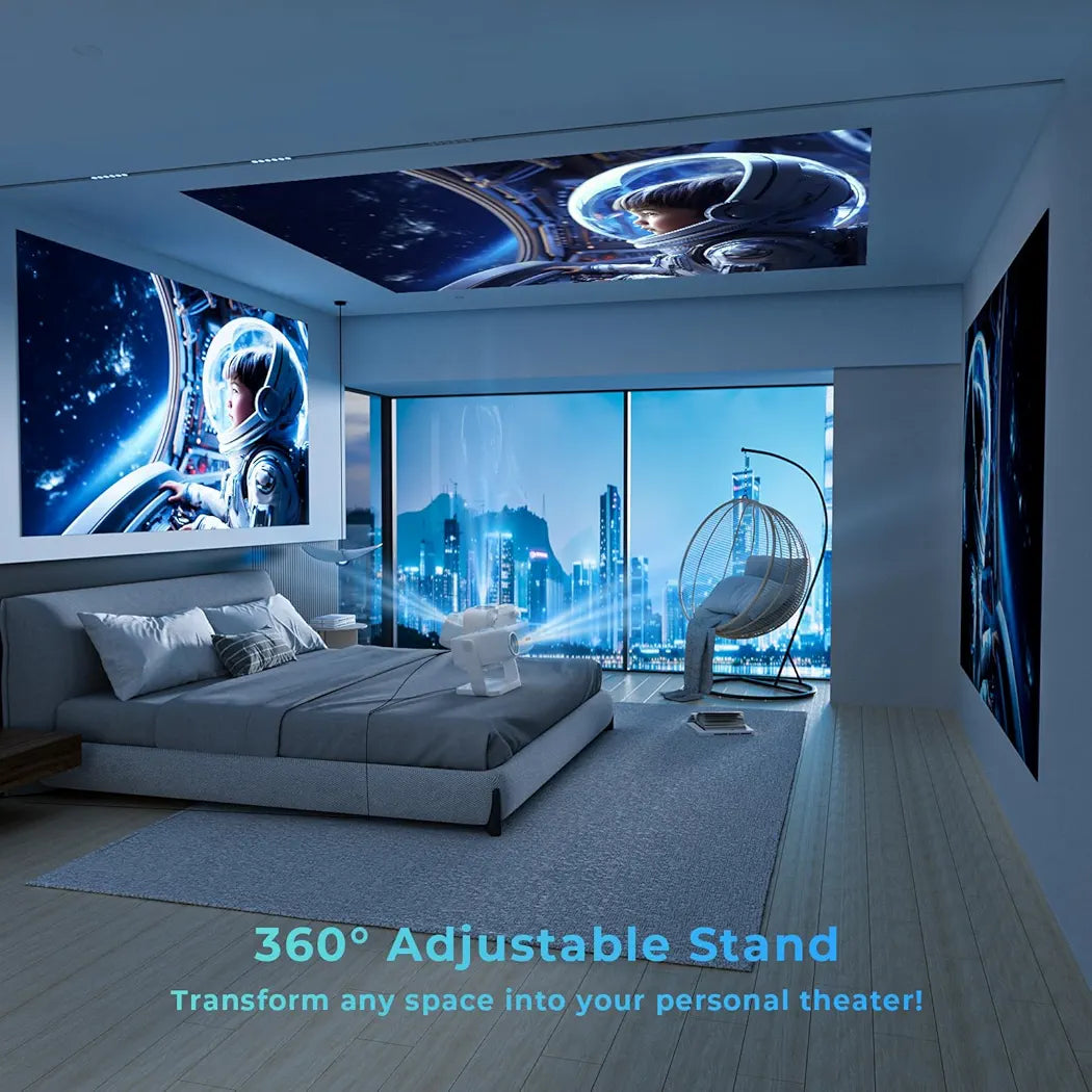 LISOWOD 360°Adjustable-Stand [WiFi & Electric Focus & Auto Keystone], 1080P Outdoor Movie Projector for Phone/TV Stick