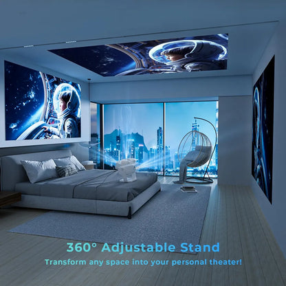 LISOWOD 360°Adjustable-Stand [WiFi & Electric Focus & Auto Keystone], 1080P Outdoor Movie Projector for Phone/TV Stick