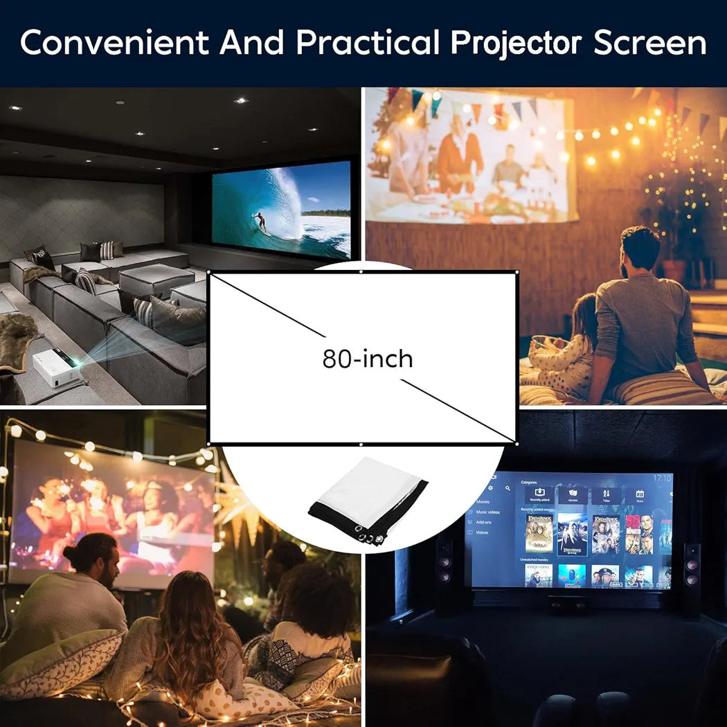 Home Theater Kit with Compact HD Projector, 80" and 120" screens, ceiling mount and tripod